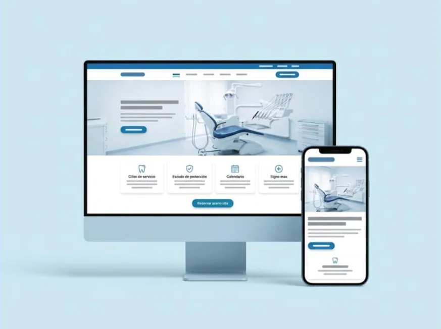 Diseño de muestra de página web para una clínica dental en computadora y celular